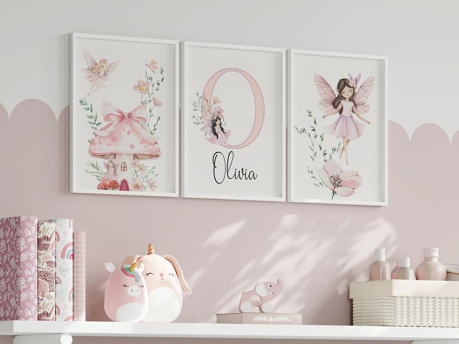 Fairy Wall Art Set Personalized With Name | Girls Room Whimsical Fairy ...