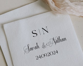 Serviettes de table de mariage personnalisées | Calligraphie élégante | Serviettes cocktail | Serviettes de table en papier blanc | de bar mariage | Serviette personnalisée | 100