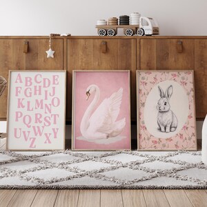 Vintage Pink Nursery Prints - Set of 5 Wall Art Printable | Baby Girl ...