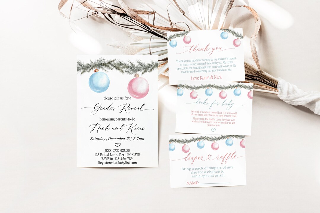 Winter Gender Reveal Invite Bundle | Printable He or She Template ...