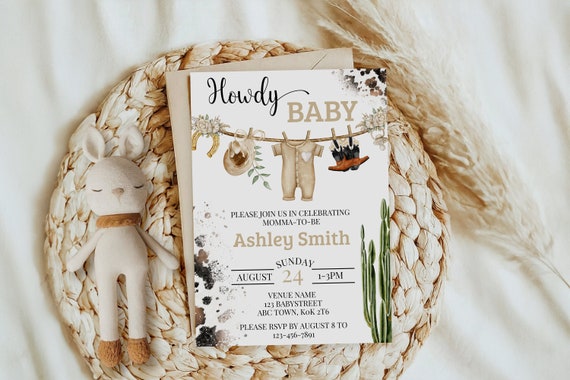 Gender Neutral Cowboy or Girl Baby Shower Invitation Template | Unisex Country Western Theme Baby Shower | Couples Baby Shower | Printable