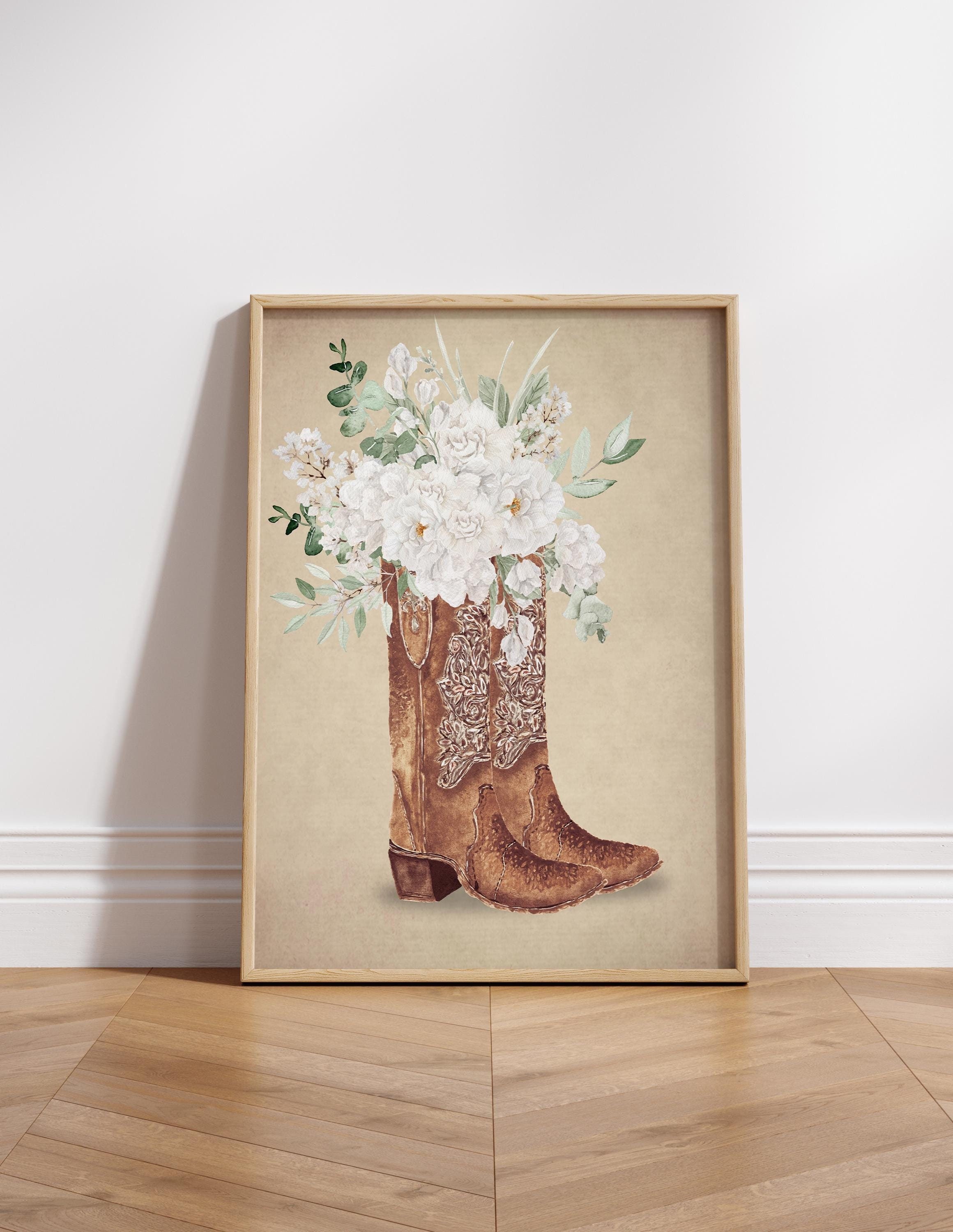 Cowgirl Boots printable art | Neutral Floral Western nursery wall art print | Rustic Cowgirl Aesthetic Poster | Dorm Room Decor