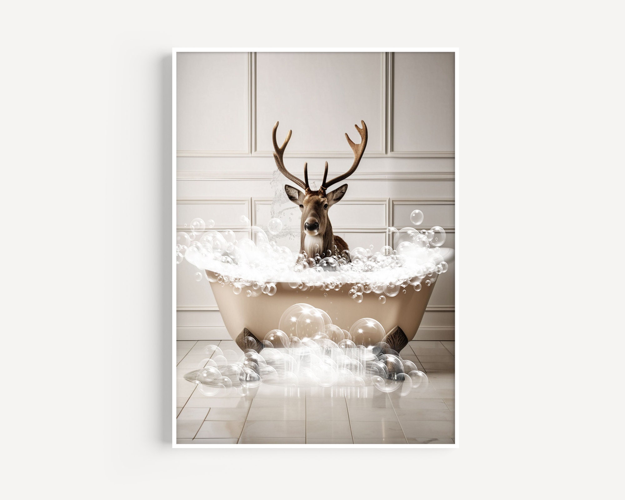 Printable Reindeer Bathroom Decor Reindeer in Bath Tub Print Reindeer