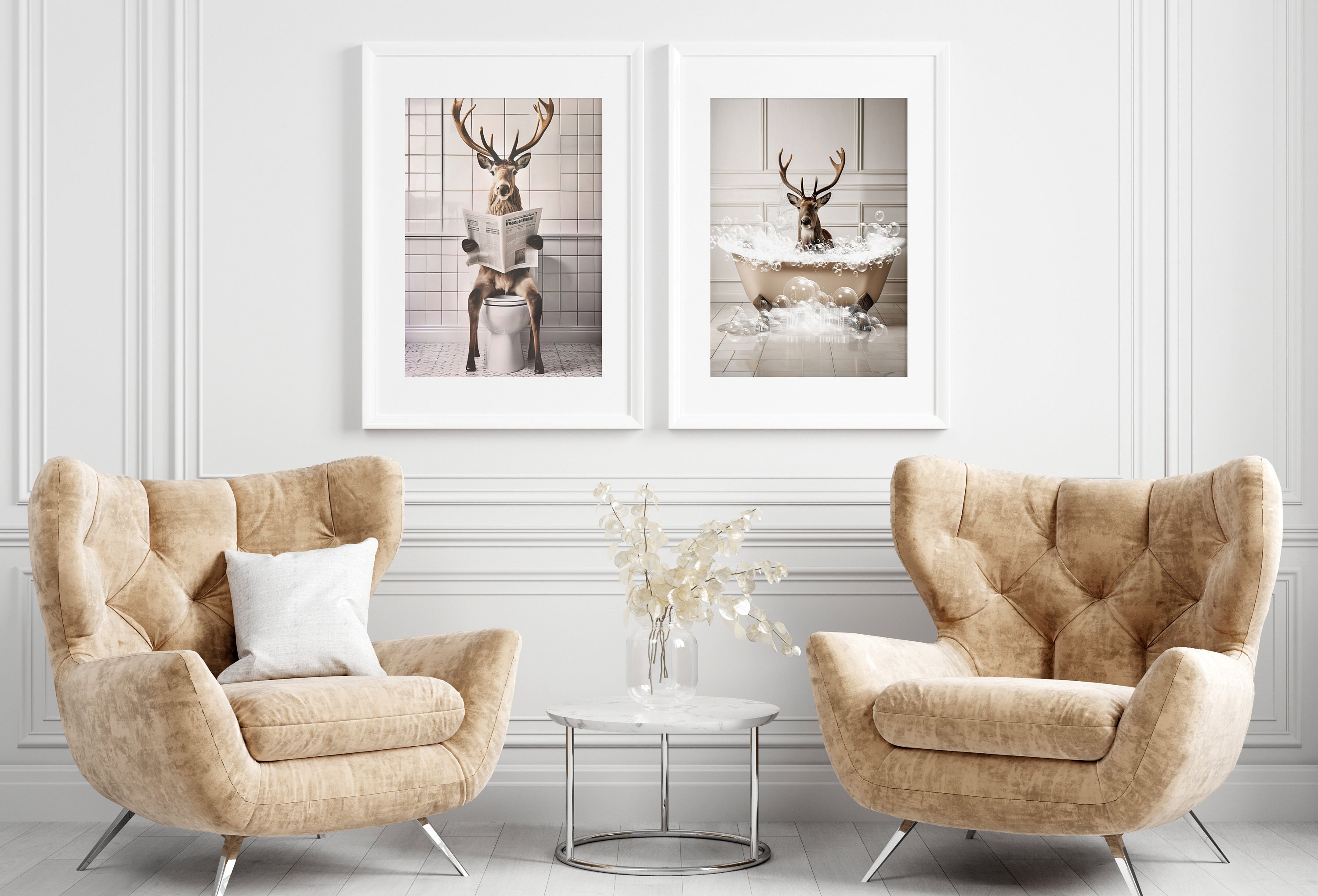 Printable Reindeer Bathroom Decor Reindeer in Bath Tub Print Reindeer