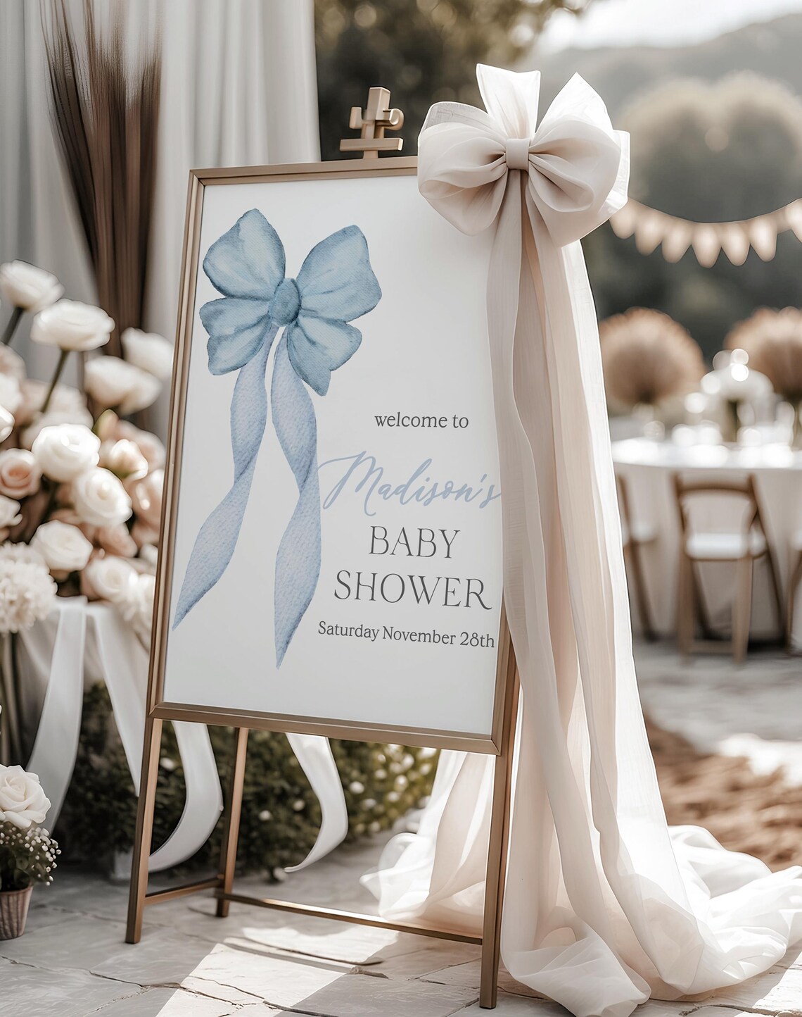 Blue Bow Welcome Sign | Blue Bow Baby Shower Welcome Sign Printable ...