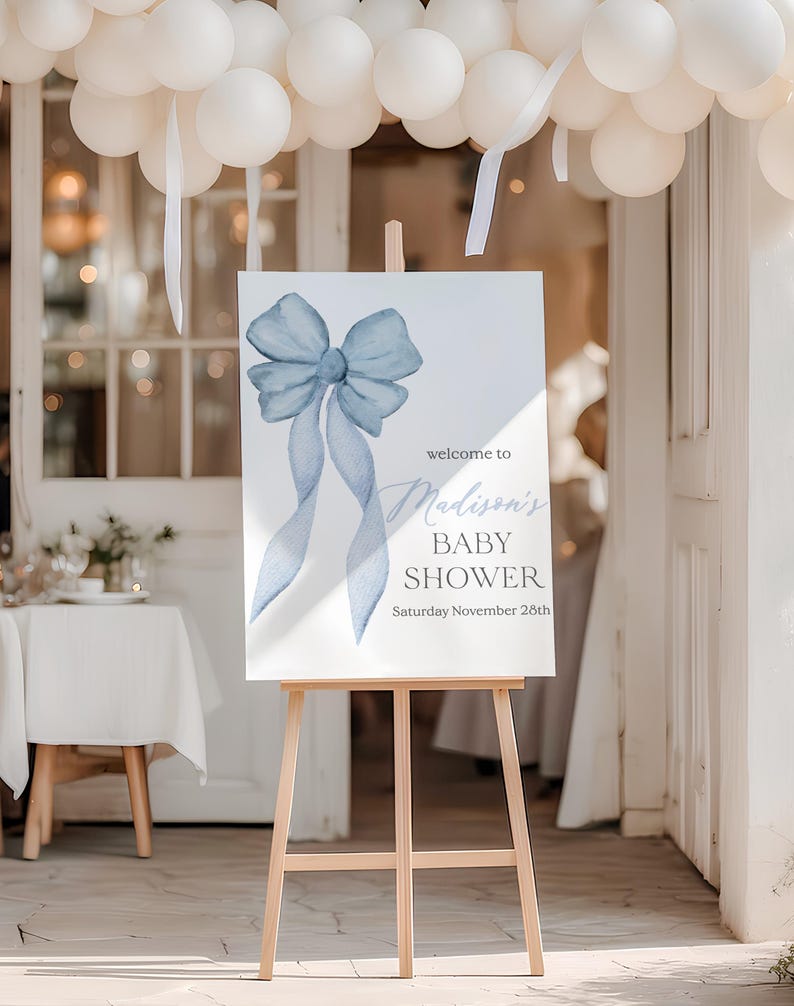 Blue Bow Welcome Sign | Blue Bow Baby Shower Welcome Sign Printable ...