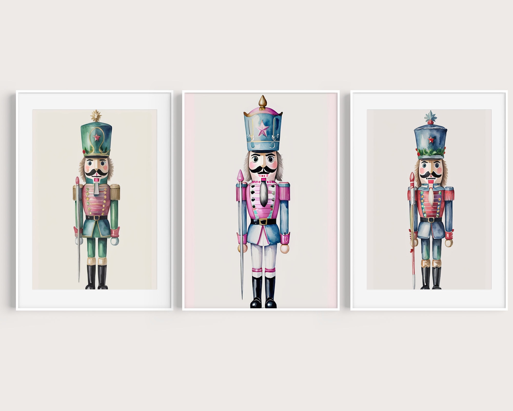 Nutcracker Prints Set of 3 Printable Vintage Christmas Holiday Wall