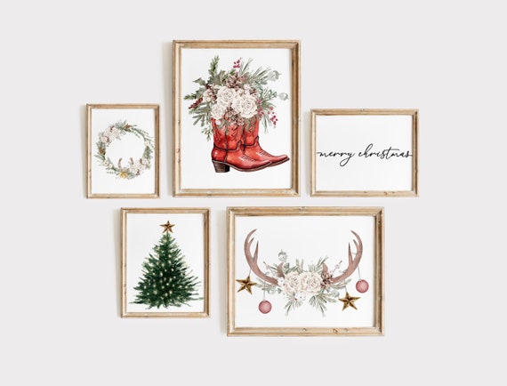Country Western Christmas Gallery Art Prints | Rustic Christmas Cowboy Boots Print | Farmhouse Ranch Christmas Printables