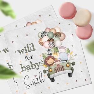 Serviettes de table personnalisées pour baby shower Baby Shower sur le thème de la jungle Safari Décoration de table Safari Décoration de fête personnalisée Fête prénatale dans la jungle image 5