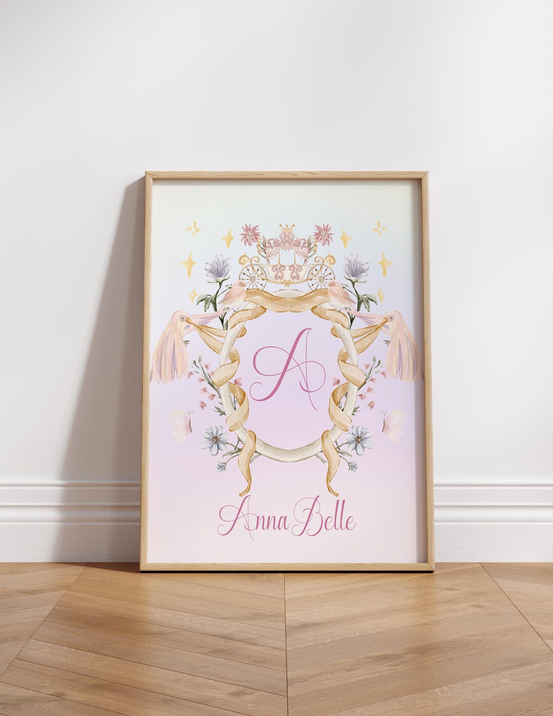 Princess Monogram Personalized Princess Monogram Nursery Art | Princess Crest Wall Decor ...