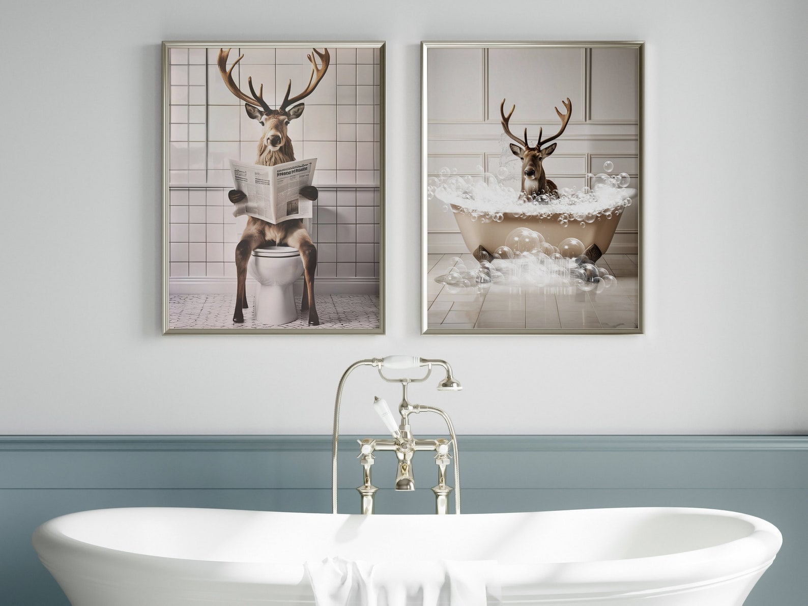 Printable Reindeer Bathroom Decor Reindeer in Bath Tub Print Reindeer