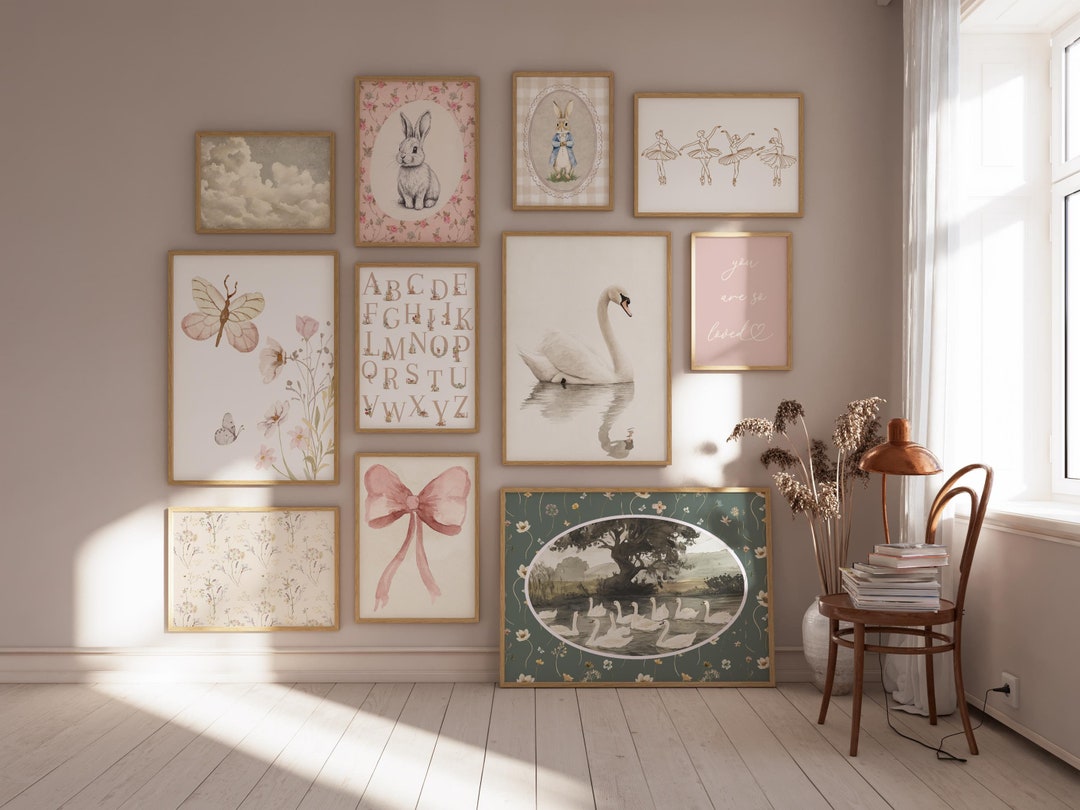 Vintage Pink Nursery Prints - Set of 1 1 Wall Art Digital Downloads ...
