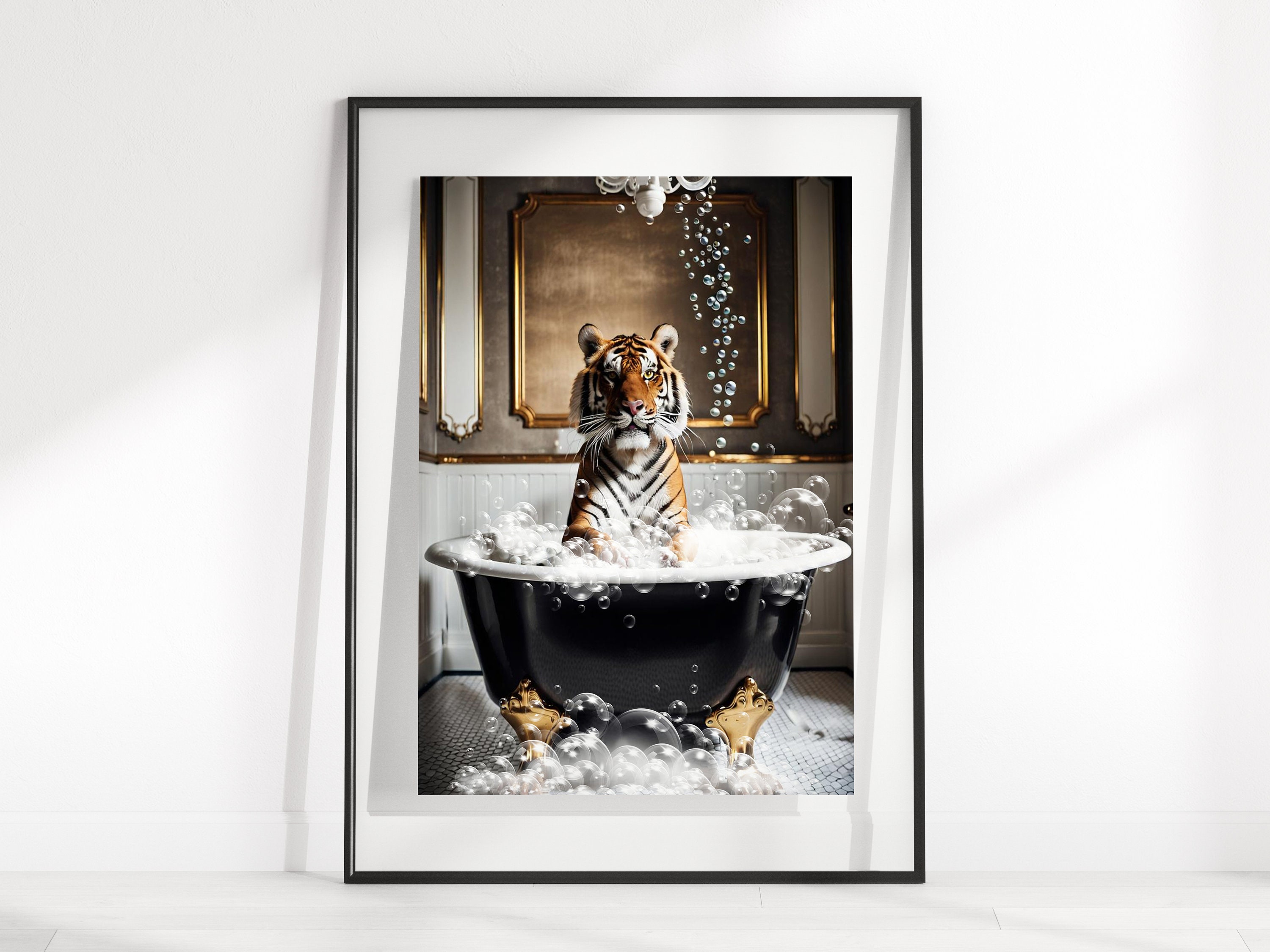 Majestic Tiger in Luxury Bathtub Printable Animals in Bathtub Wall Art