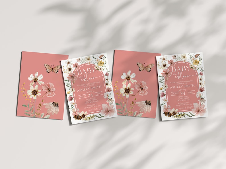 doublesided baby shower invitation for garden party baby brunch