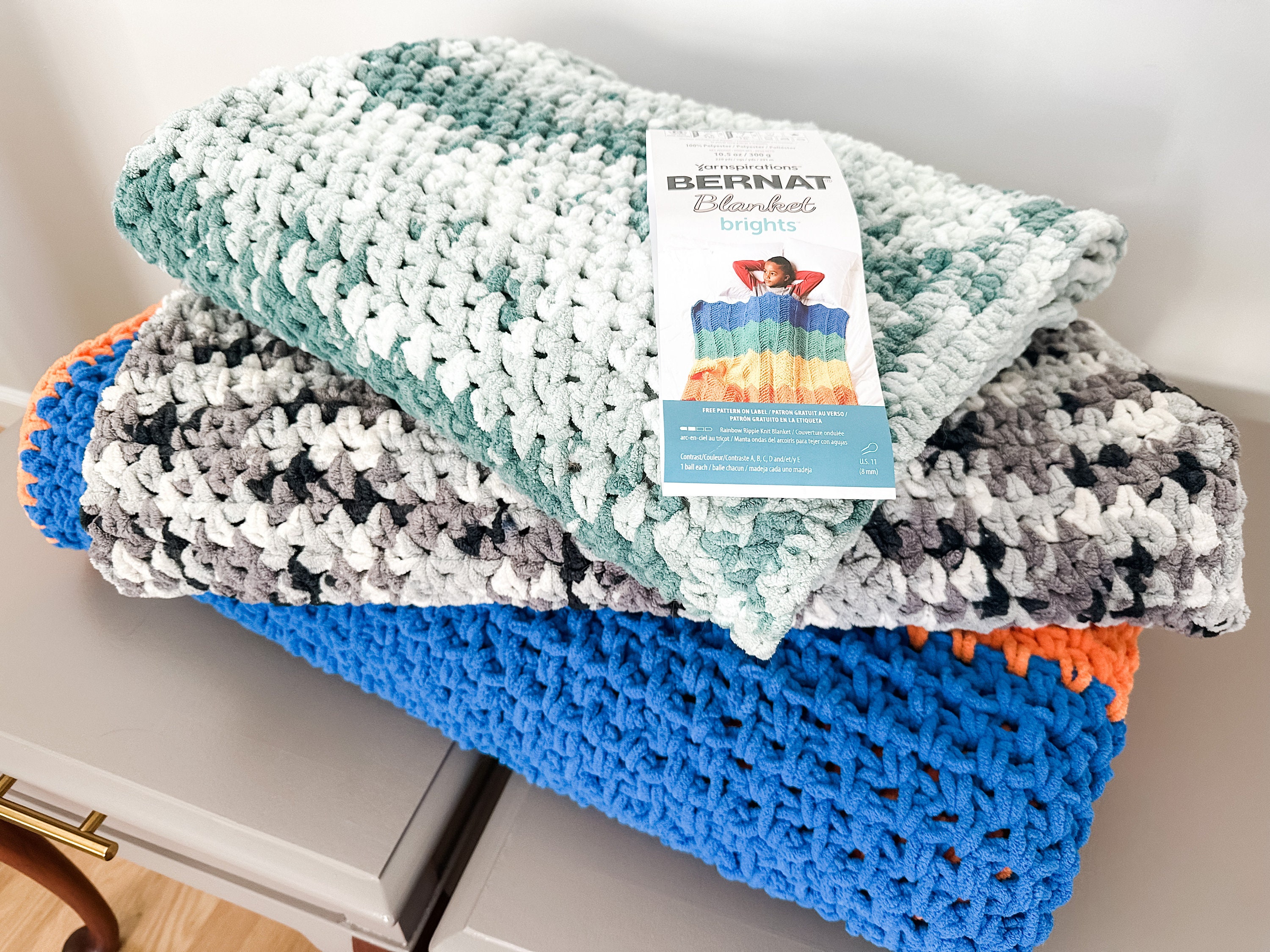 Bernat Plush Big Cozy Rib Table Knit Blanket Pattern