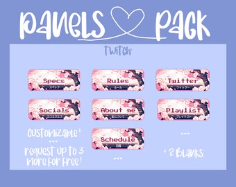 CUSTOMIZABLE | Cherry Blossom Aesthetic Sakura Twitch Stream Panel Pack with EN/JP Text | Pixel Art | 7 + 3 Custom Panels