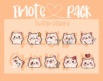 Emote Pack | Cute Cat Emotes Pack for Twitch/Discord (10) | Kitty Emotes, Sub Emotes, Kawaii Emotes, Cute Emotes, Stream Emotes, Kitty Emote