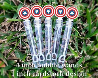 5 Captain America Bubble Wands - Captain America Favors - Bubbles Favors - Captain America Party Favors - Mini Bubbles