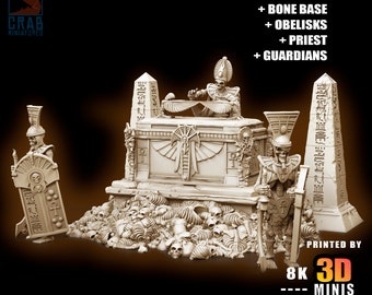 Ark of Souls with Priest and guardians, bones base, Skeletons Army. Pharaoh's Legacy. 32mm miniature wargames, RPG, 3D Minis 3D, D&D