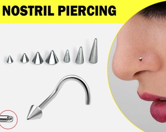 Titanium Spike Nostril Screw with different size Cone/Spike Nose Stud Piercing Body Piercing Nostril Jewelry Nasal Piercing - Short or Long