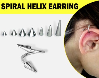 Spike Spiral Helix Earrings - Titanium Piercing 18G 16G 14G Tongue ring, Lip Ring, Nose RIng - Choose Spike or Cone Sizes You Want