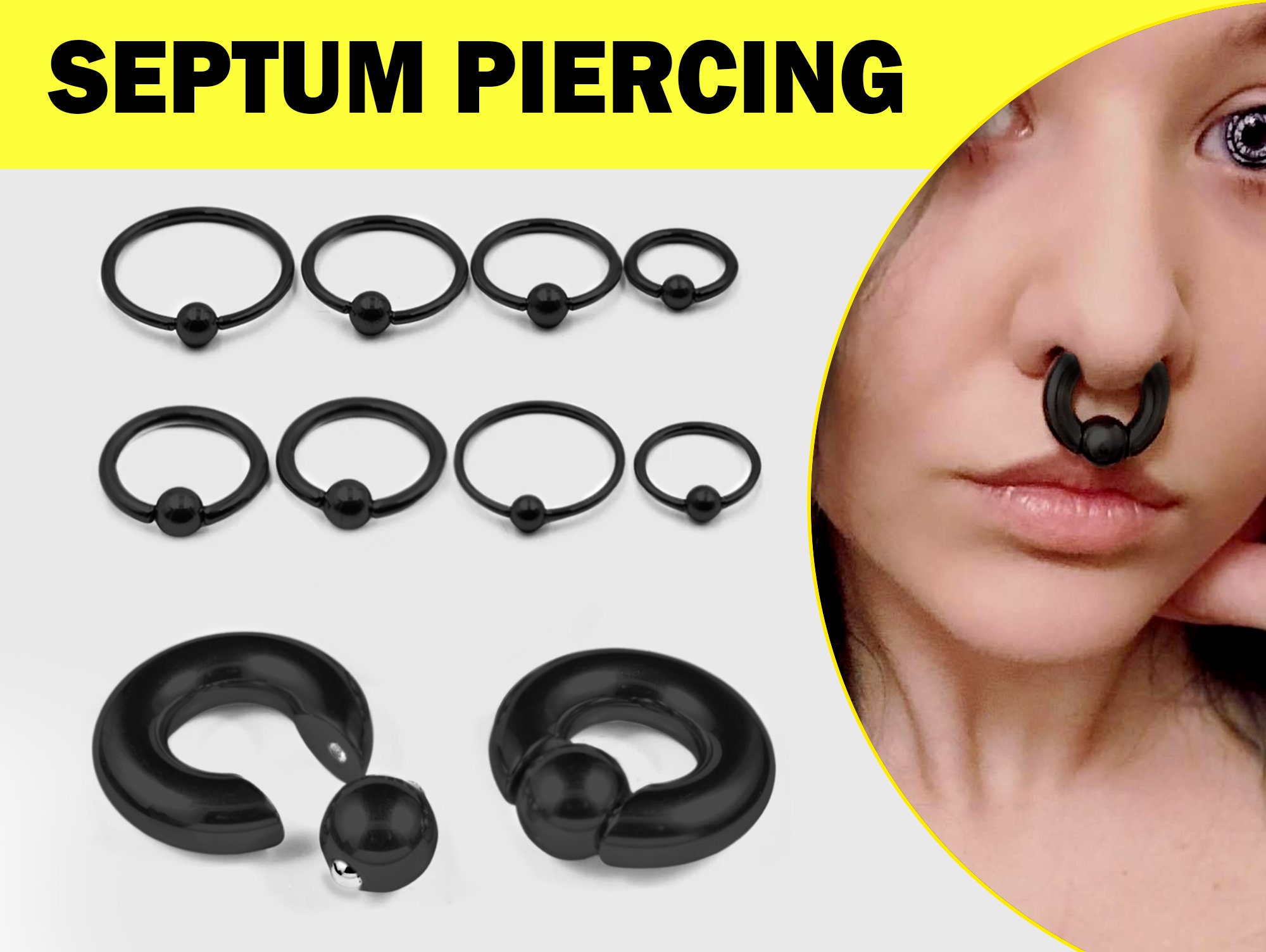 Black Septum Captive Bead Ring CBR Ring 18G to 00G Ear Gauges Etsy
