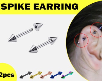 Titanium Spike Barbell Earrings, Helix Earring - 1 Pair (2pcs) Cone Barbell Piercing 18G 16G 14G - PVD Coating