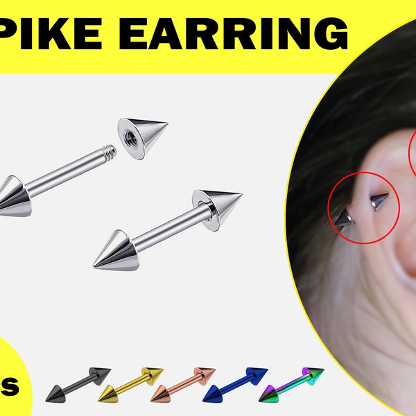 Titanium Spike Barbell Earrings, Helix Earring - 1 Pair (2pcs) Cone Barbell Piercing 18G 16G 14G - PVD Coating