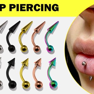 Vertical Labret Lip Piercing Titanium Ball and Spike in Many Colors - 18G 16G 14G Eyebrow Piercing, Belly Ring, Rook Earring, Lip Ring