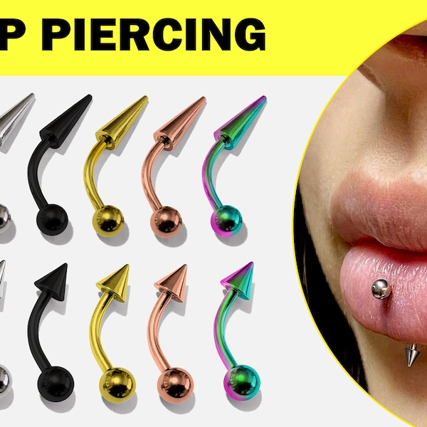 Vertical Labret Lip Piercing Titanium Ball and Spike in Many Colors - 18G 16G 14G Eyebrow Piercing, Belly Ring, Rook Earring, Lip Ring
