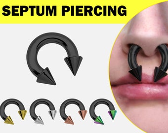 Piercing pour le septum avec pointe noire, anneau de septum gros calibre CBB/BCR, filetage intérieur en fer à cheval, combinaison d'anneaux en sono - norme britannique