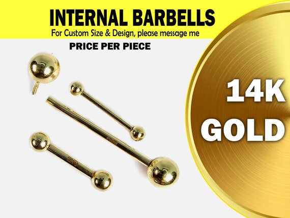 14K Gold Internally Threaded Tongue Barbell Piercing Jewelry 14G 16G Barbell Piercing for Nipple Jewelry, Tongue Jewelry