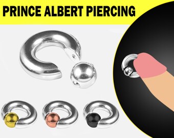 Prins Albert Piercing, Prins Albert Sieraden, PA Ring - Captive Bead Ring, Captive Prince 8G tot 00G met aangepaste veerbalsluiting