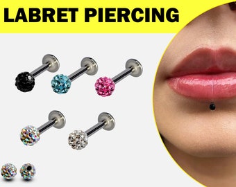 Labret Stud Titanium Flat Lip Labret with Disco Ball CZ Crystals 18G 16G 14G Tragus Earring, Snake Bites, Medusa Piercing, Ashley Piercing