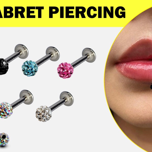 Labret à lèvres plates avec clous en titane et cristaux CZ boule disco 18G 16G 14G Boucle d'oreille Tragus, Morsures de serpent, Piercing Medusa, Piercing Ashley