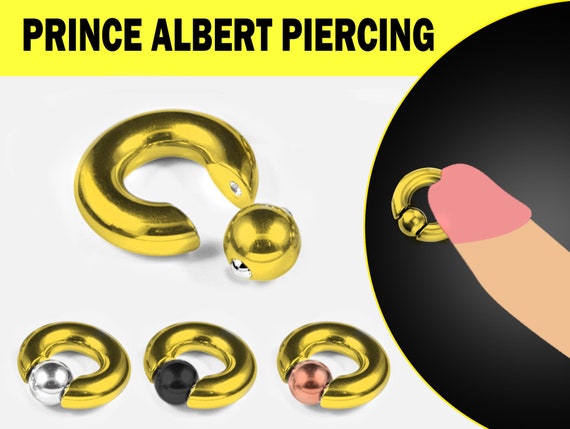 Gold Prince Albert Piercing, Prince Albert Jewelry, PA Ring - Captive Bead Ring, Captive Prince 8G to 00G with Custom Spring Ball Closure