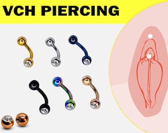 VCH Piercing Jewelry, Curved Barbell - Titanium Clit Hood Piercing with Gem Crystals