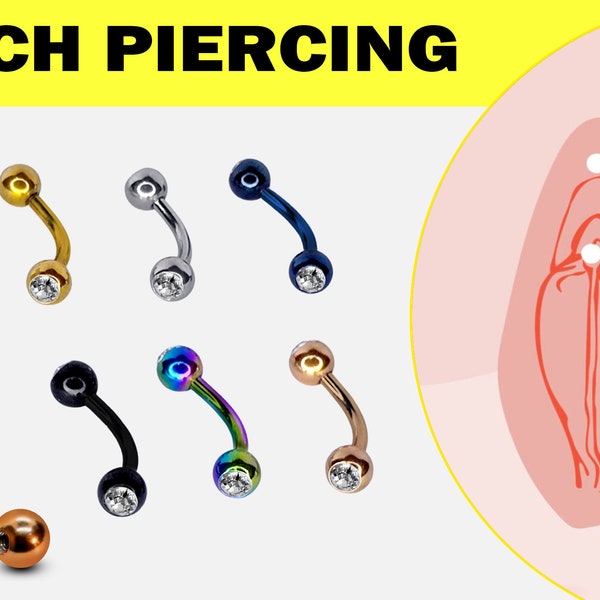 VCH Piercing Jewelry, Curved Barbell - Titanium Clit Hood Piercing with Gem Crystals