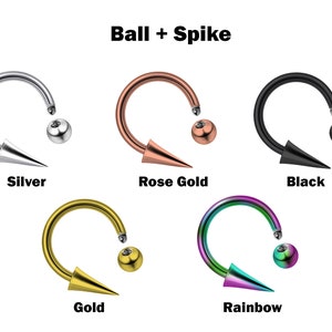 Snake Bite Piercing, Titanium CBB/CBR Horseshoe Barbell with Ball and Spike in many Colors 18G 16G 14G Septum Ring, Lip Ring, Lip Jewelry image 7