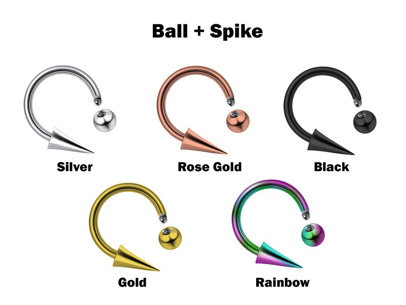 Snake Bite Piercing, Titanium CBB/CBR Horseshoe Barbell with Ball and Spike in many Colors 18G 16G 14G Septum Ring, Lip Ring, Lip Jewelry image 7