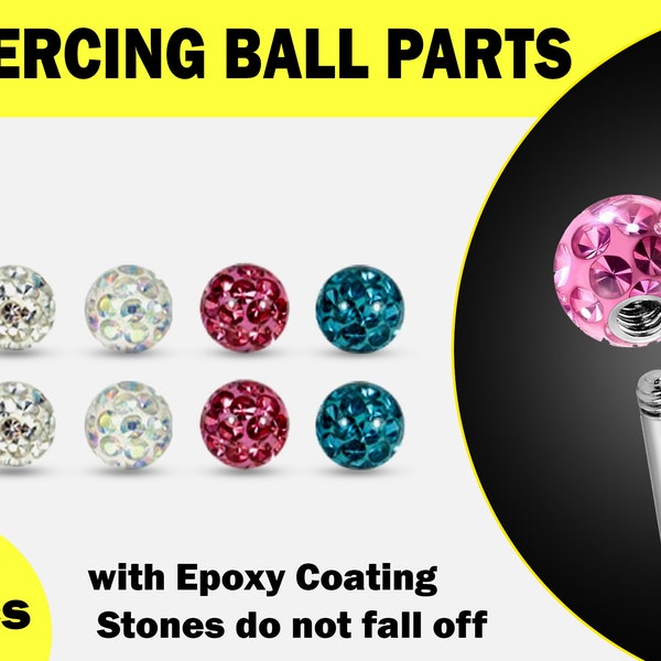 Threaded Epoxy Coated Disco Ball Crystal Piercing Parts in many Colors - 2pcs Body Piercing loose part for Barbells, Labret, CBB, Spiral Bar