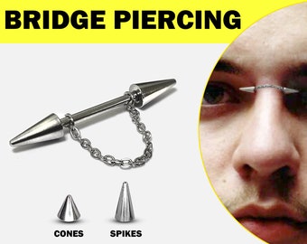 Spike Nose Bridge Chain Piercing Jewellery, Nose Piercing - High Nostril Piercing Jewelry Titanium Barbell Piercing 16G 14G