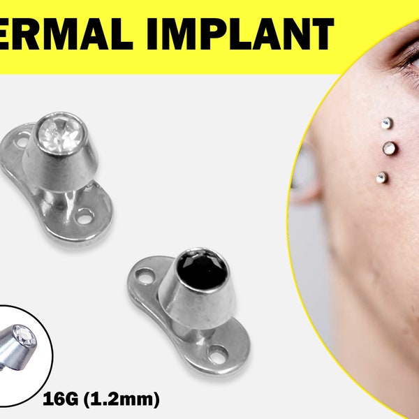 Titanium Micro Dermal Anchor with CZ Stone Crystal - 16G Body Piercing Internally Threaded Skin Piercing