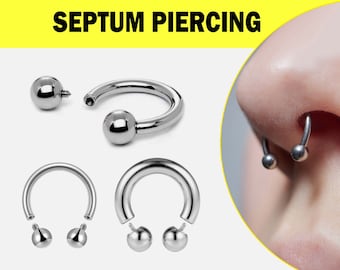Septum Piercing Internally Threaded Horseshoe Barbell CBB/BCR 16G to 00G Big Gauge Septum Ring, PA Ring, Lip Ring, British Standard