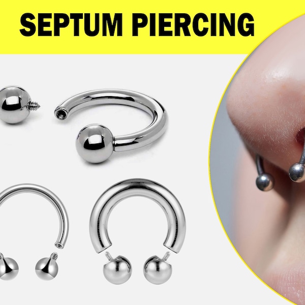 Piercing de septum, fer à cheval à filetage interne, anneau de septum CBB/BCR 16G à 00G gros calibre, anneau de sonorisation, anneau à lèvre, norme britannique