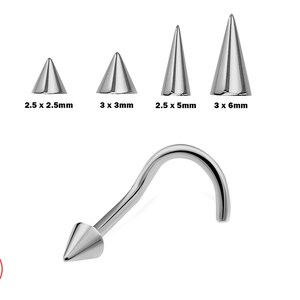 Titanium Spike Nose Stud, Nostril Jewelry with different size Cone/Spike Nose Piercing Body Piercing Nostril Jewelry Short or Long Silver