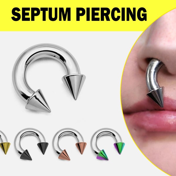 Spike Septum Piercing Internally Threaded Horseshoe Barbell CBB/BCR 12Gto 8G Big Gauge Septum Ring, PA Ring Combination - British Standard