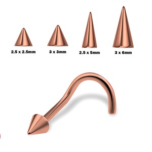 Titanium Spike Nose Stud, Nostril Jewelry with different size Cone/Spike Nose Piercing Body Piercing Nostril Jewelry Short or Long Rose Gold