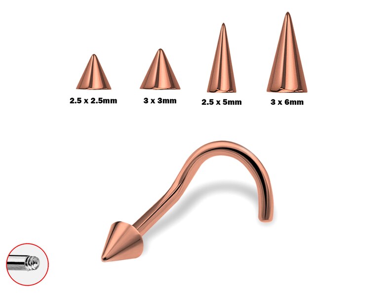 Titanium Spike Nose Stud, Nostril Jewelry with different size Cone/Spike Nose Piercing Body Piercing Nostril Jewelry Short or Long Rose Gold