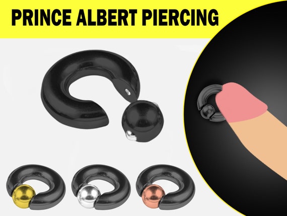 Black Prince Albert Piercing, Prince Albert Jewelry, PA Ring - Captive Bead Ring, Captive Prince 8G to 00G with Custom Spring Ball Closure